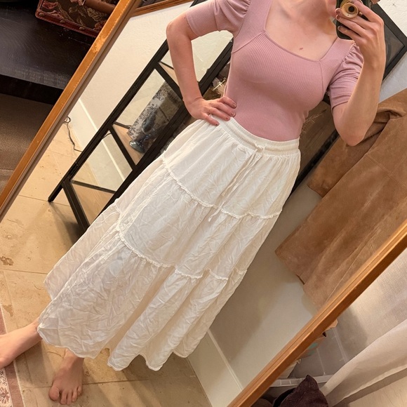 unsure Dresses & Skirts - Women's White Tiered Maxi Skirt with Elastic Waist